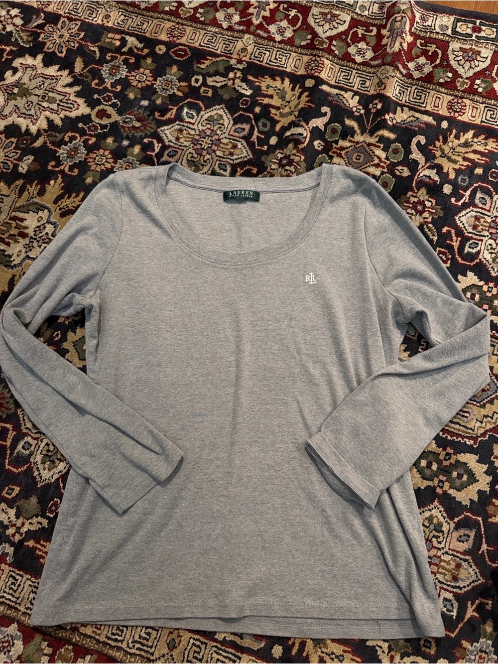Ralph Lauren Light Gray Long Sleeve Scoop Neck Top